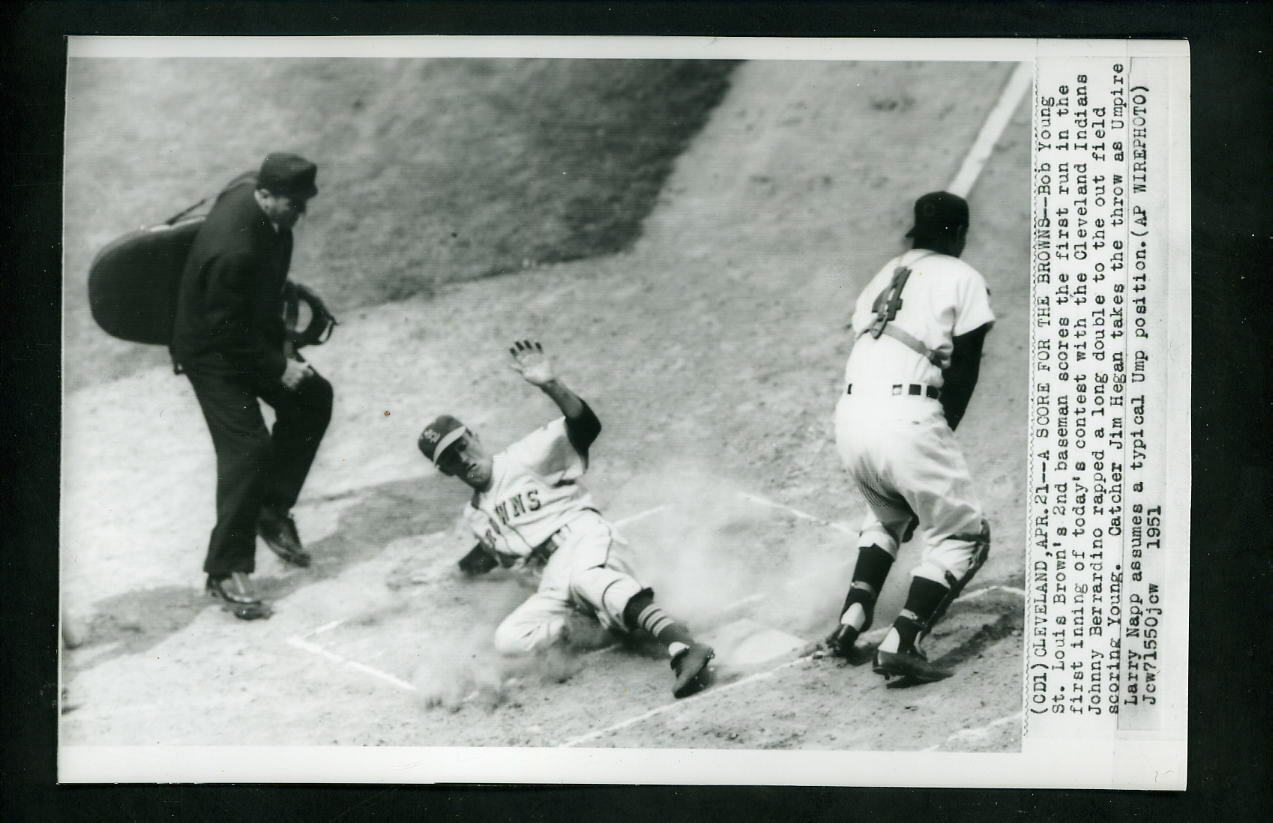 Bobby Young Jim Hegan Larry Napp 1951 Press Photo Poster painting St. Louis Browns Indians