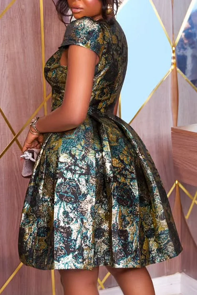 Plus Size Party Green V Neck Zipper Jacquard Mini Dresses [Pre-Order]