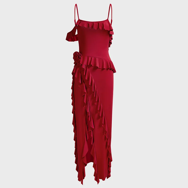 Uveng Uveng Spring Hot New Sexy Fashion Pure Color Back Open Fork Splicing Halter Dress
