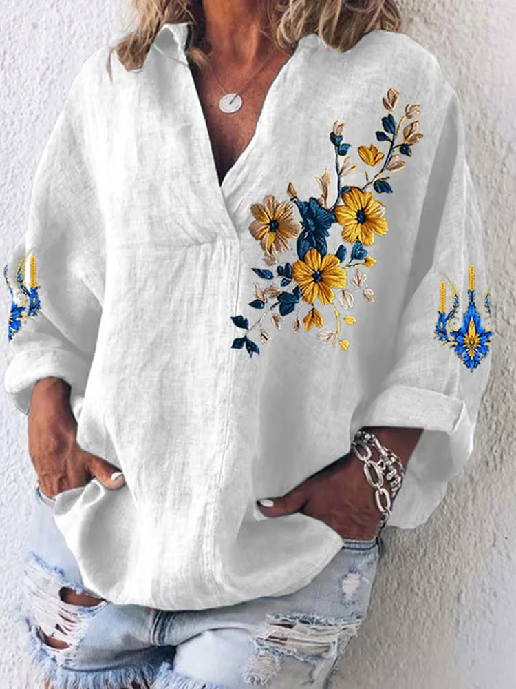 Women's Blue And Yellow Sunflower Casual Top