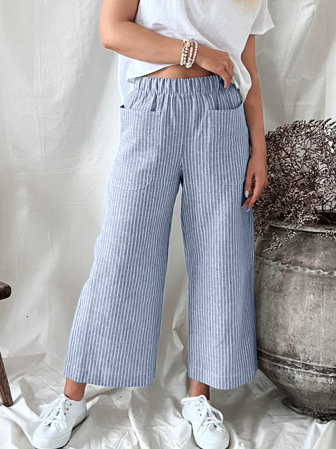 Women's Striped Pocket Casual Trousers
