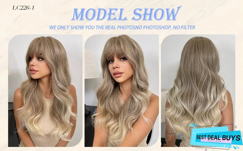 Long Brown Wigs with Bangs Wave Synthetic Wigs For Women