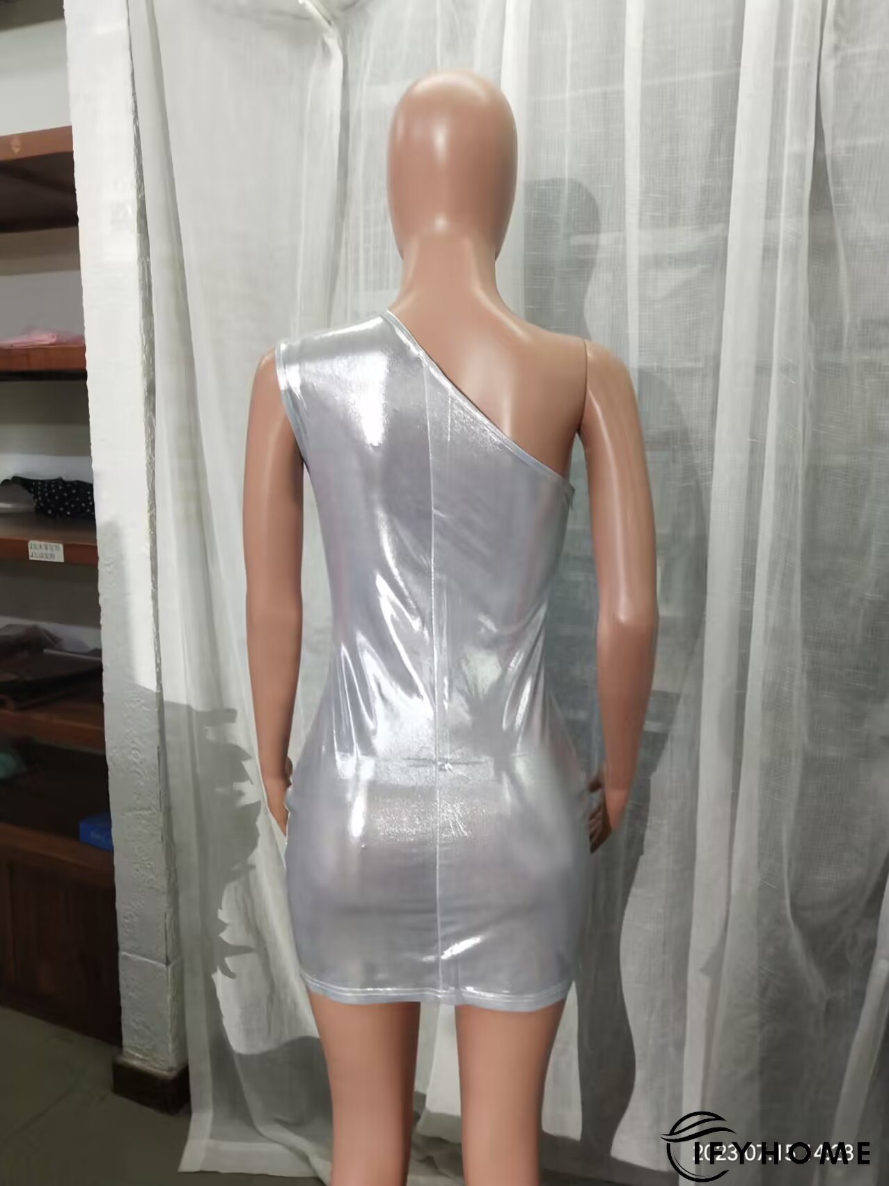 Fashion one-shoulder asymmetric pu Bodycon sexy nightclub dress | IFYHOME