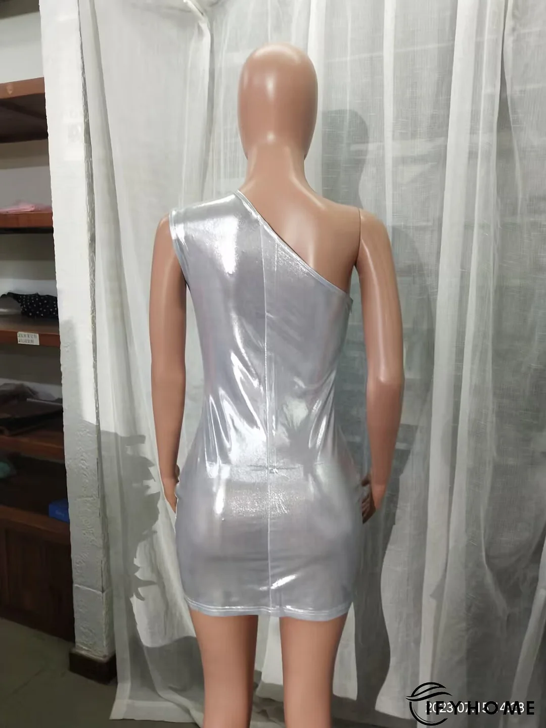 Fashion one-shoulder asymmetric pu Bodycon sexy nightclub dress | IFYHOME