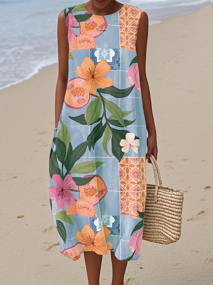 Women's   Fresh flowers Print Cotton and Linen Dress