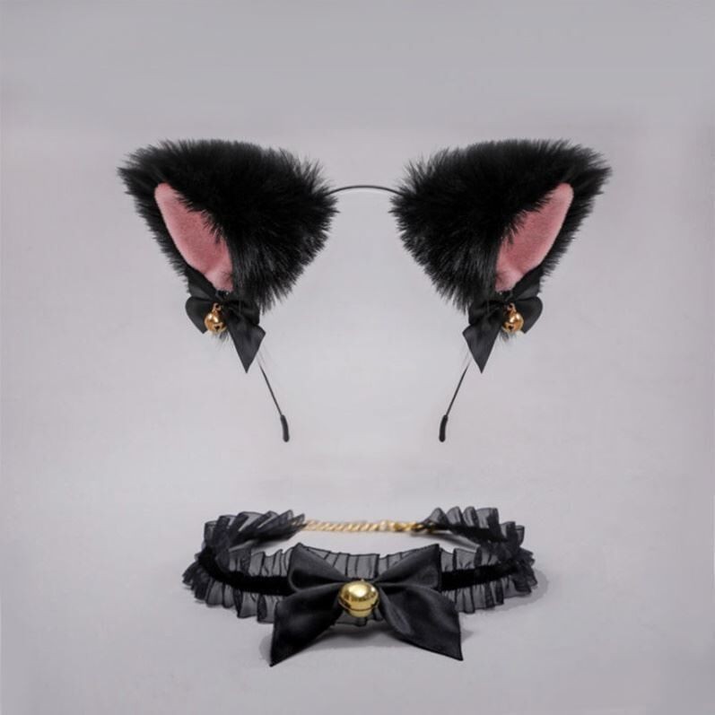 Lovingerie - Cat Ear Headband Bell Necklet Set
