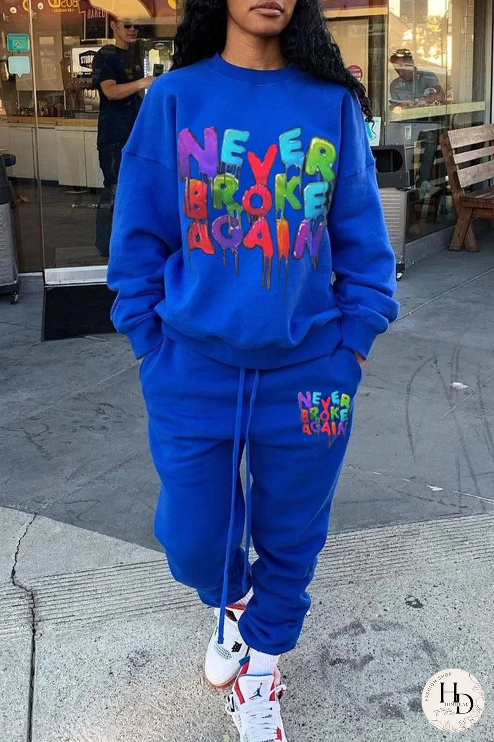 Black Street Print O Neck Long Sleeve Two Pieces