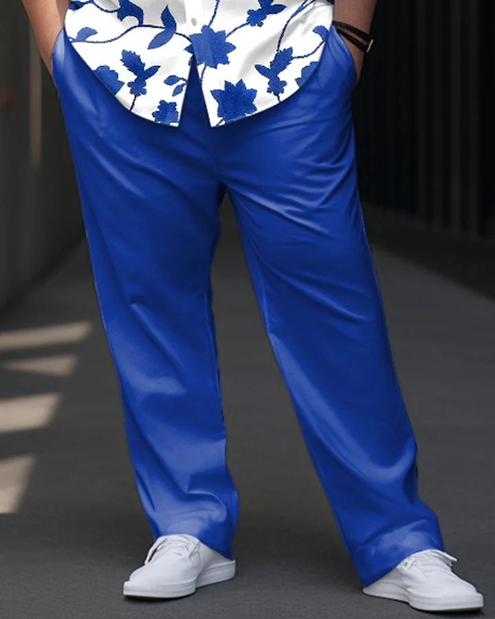Men's Plus Size Business Flower Vine Print Short Sleeve Shirt Trousers Suit
