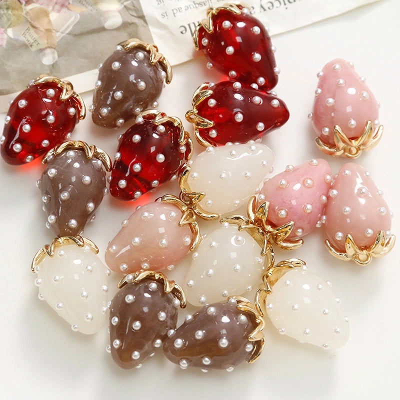 1 Piece 17*24mm Alloy Resin Pearl Strawberry Pendant Jewelry Accessories