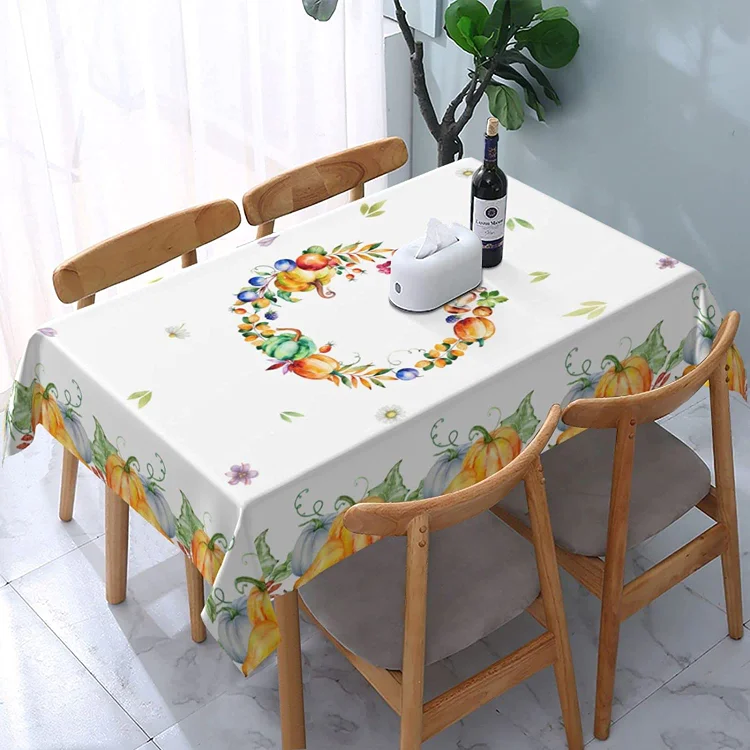 Thanksgiving Autumn Pumpkin Leaf Rectangle Tablecloth Holiday Party Decorations Waterproof Fabric Tablecloth Kitchen Table Decor