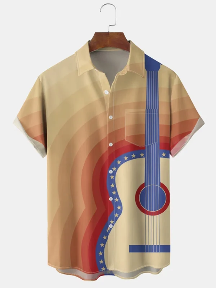 BrosWear Guitar Print Lapel Shirt