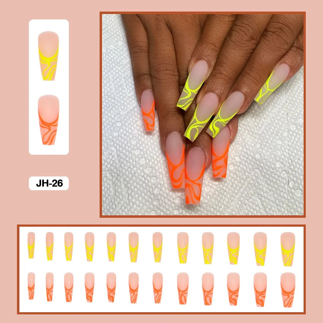 24PCS Dark Punk False Nails with Glue Gradient Long Detachable Fire Stick on Nails Skull Flame  Art DIY Fashion Manicure Tool-Nail Inspo