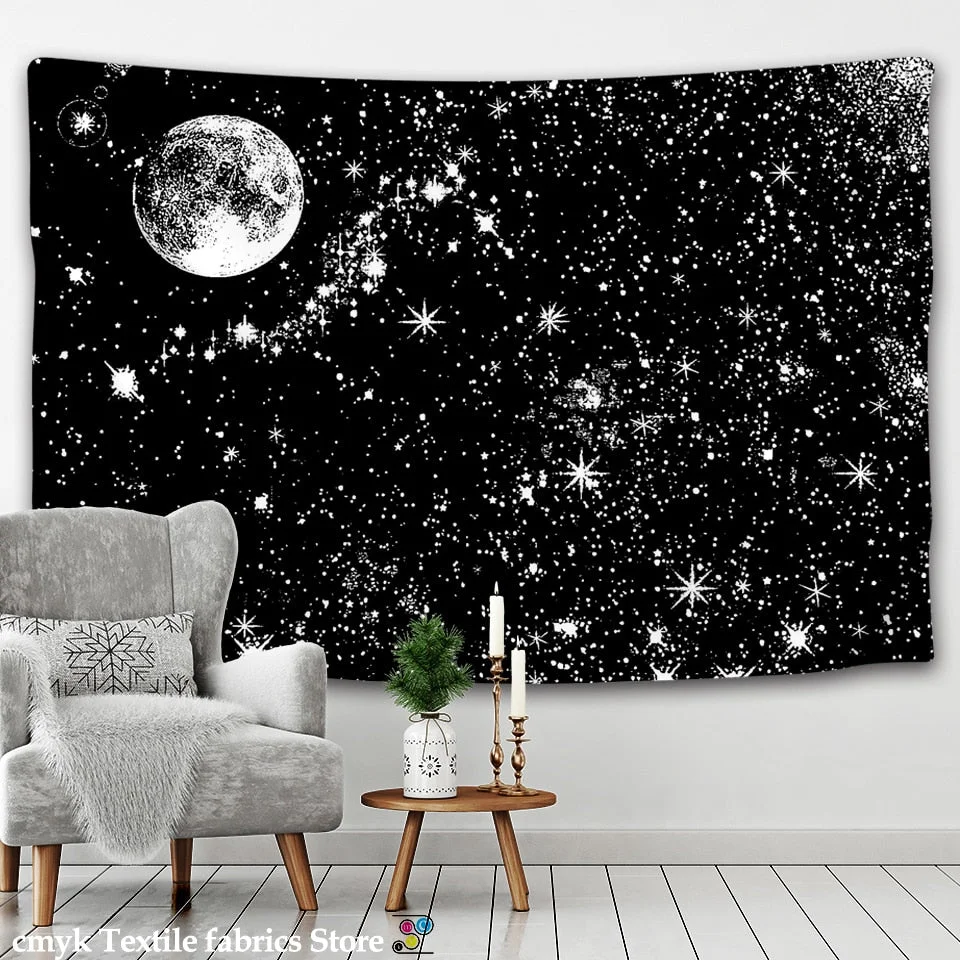 Black and White Moon Mandala Bohemian Decoration Wall Hanging Bedroom Psychedelic Scene Starlight Art Home Decoration tapestry