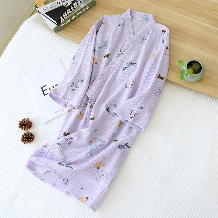 Cotton Gauze Rural V-neck Kimono Bathrobe Radinnoo.com
