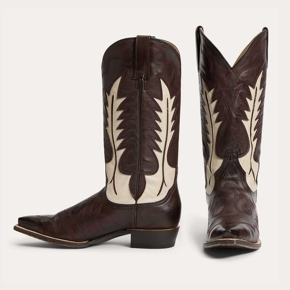 Women's Chocolate Brown Embroidered Patchwork Mid Calf Cowgirl Boots Nicepairs