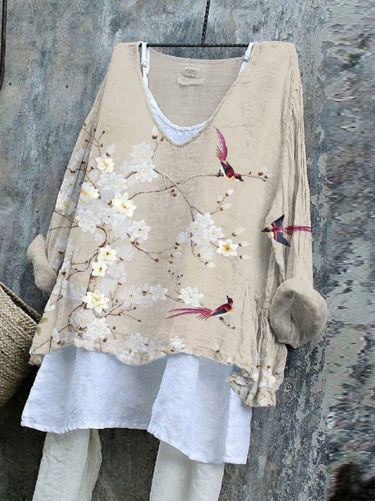 Comstylish Floral Print V-Neck Casual Blouse