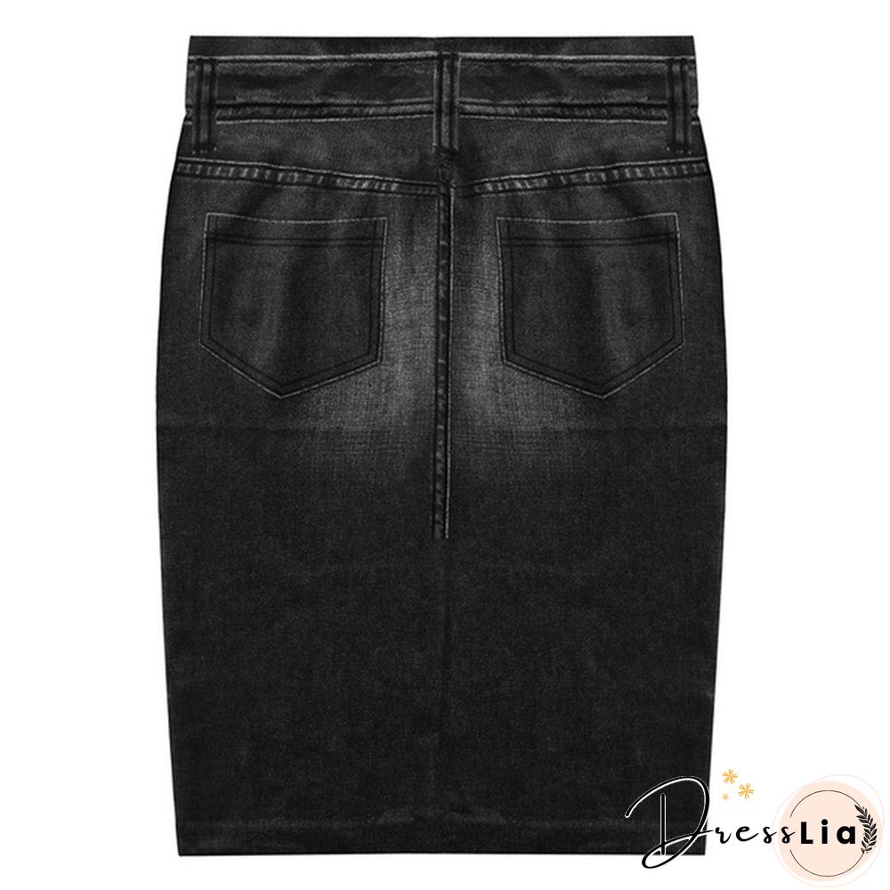 Women Fashion Print Seamless Skirt Faux Denim Jean Skirts Short Slim High Waist Elastic Mini Dress Plus Size
