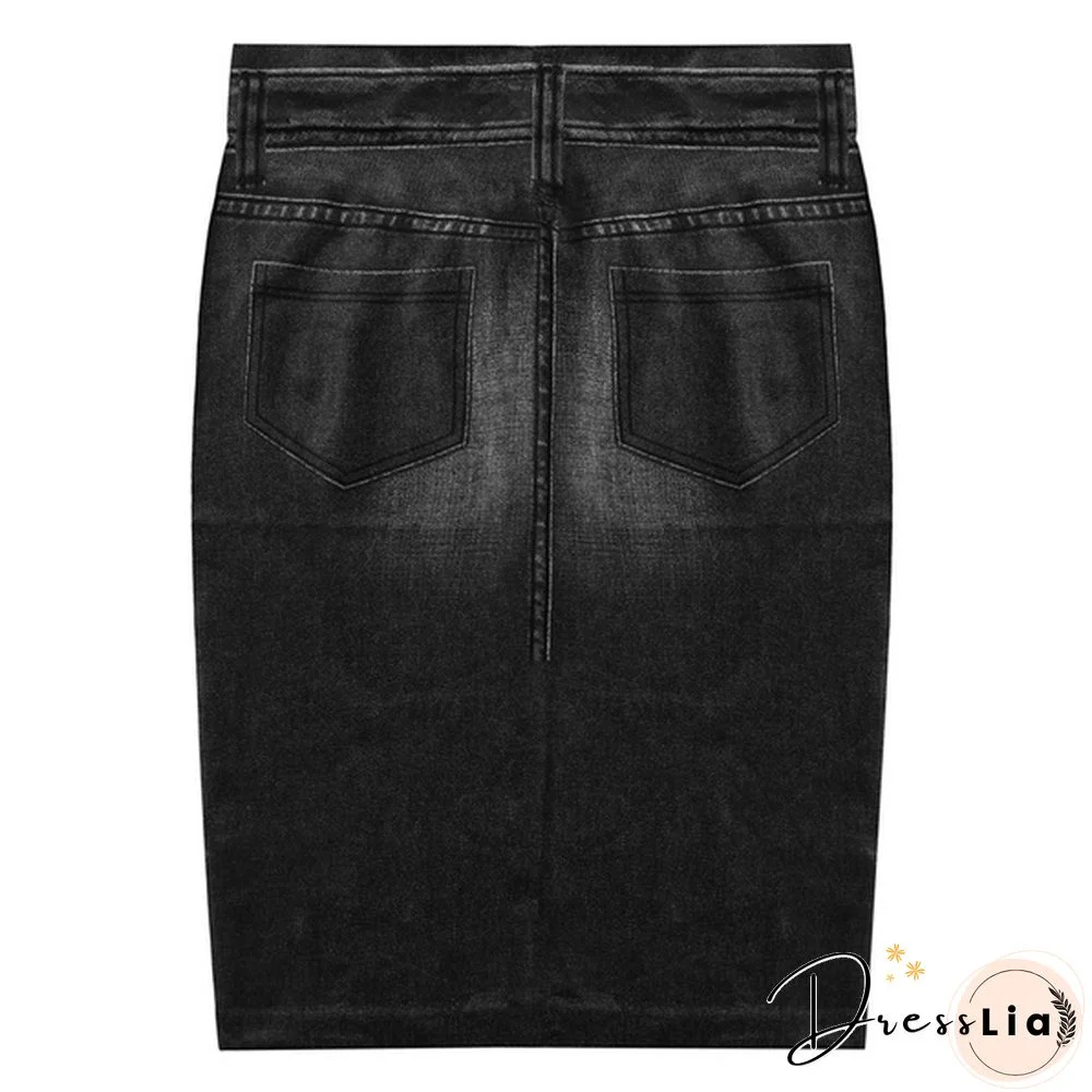 Women Fashion Print Seamless Skirt Faux Denim Jean Skirts Short Slim High Waist Elastic Mini Dress Plus Size