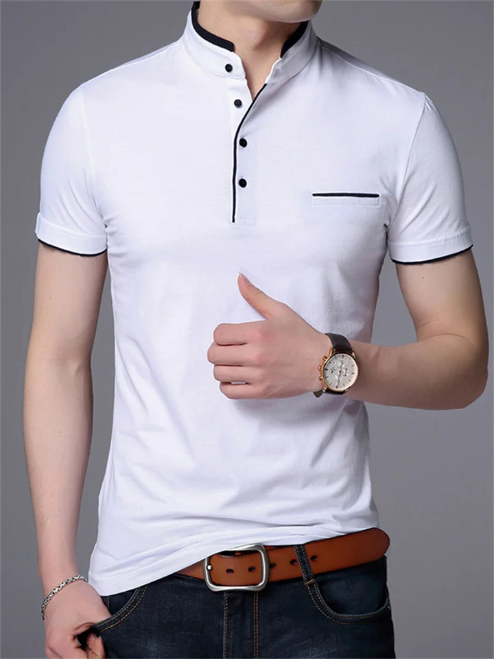 Men's Polo Shirt Golf Shirt Casual Holiday Stand Collar Short Sleeve Fashion Basic Plain Button Summer Regular Fit Navy Black White Burgundy Green Gray Polo Shirt