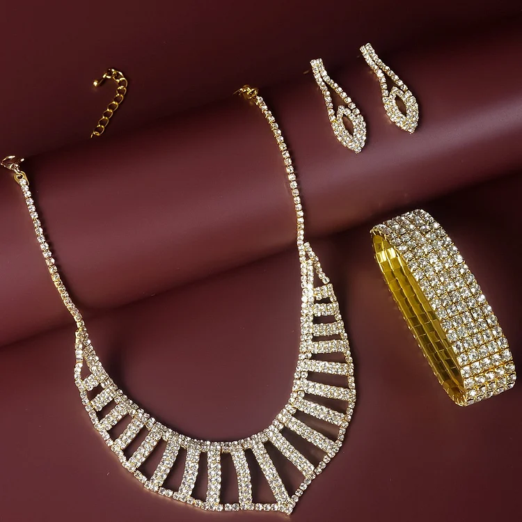 Rhinestone Necklace Bracelet Earrings Women's Three-piece Set Accessories