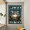 (Big Size)Vintage Poster Cat With Cheek In Hand - 11CT Stamped Cross Stitch - 40*60cm