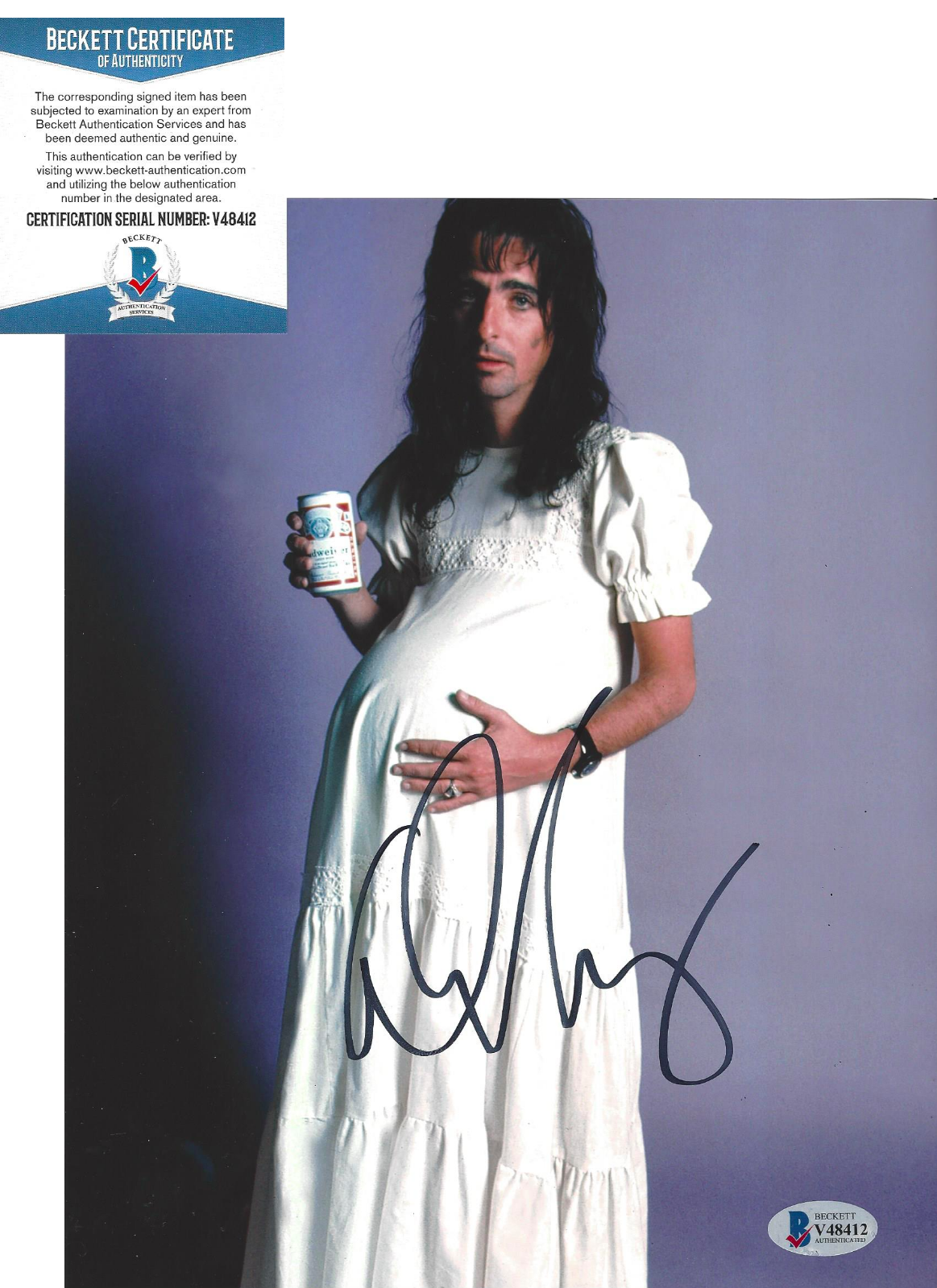 ALICE COOPER SIGNED 8x10 Photo Poster painting ROCK SINGER SCHOOL'S OUT G PROOF BECKETT COA BAS