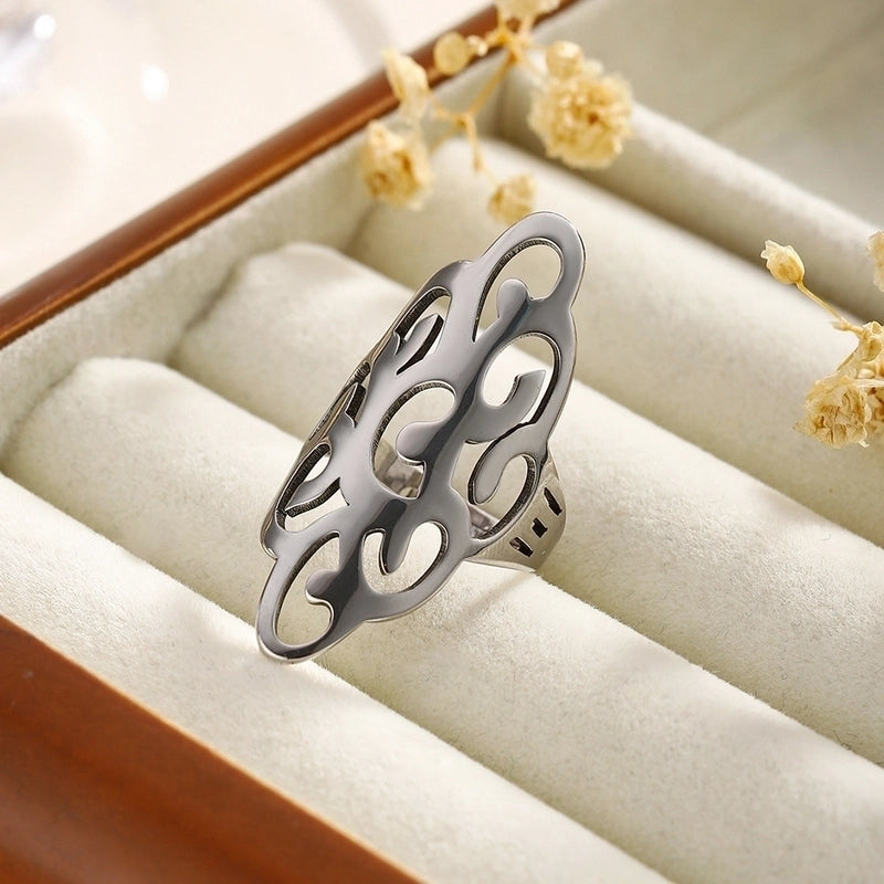 Exaggerated Artistic Oversized Flower Butterfly 304 Stainless Steel Open Rings