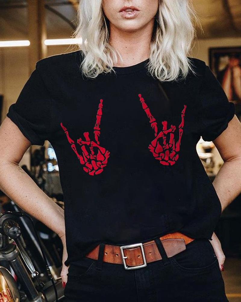 ROCK N ROLL SKULL PRINT WOMEN'S T-SHIRT