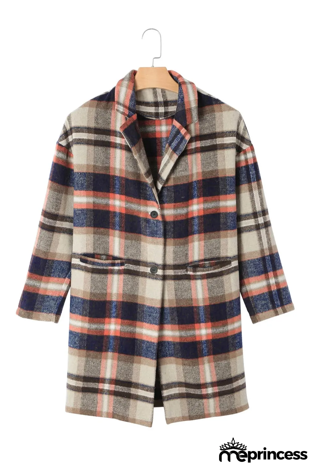 Khaki Plaid Button Up Lapel Jacket