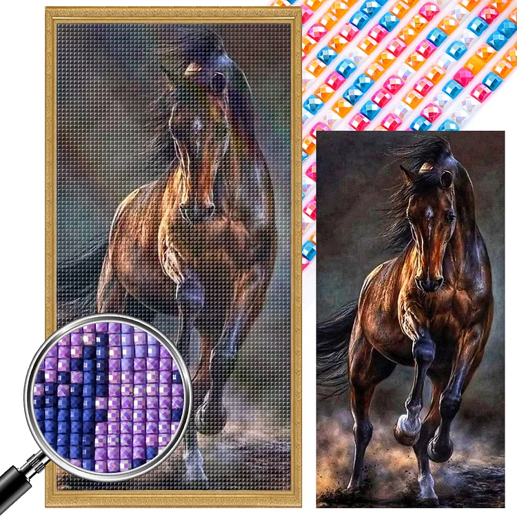 Black Horse - Full Square(Partial AB Drill) - Diamond Painting(45*85cm)