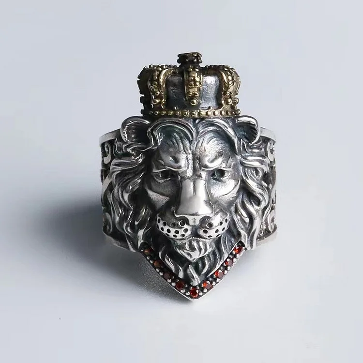 Vintage Lion Crown Zirconia Open Adjustable Ring