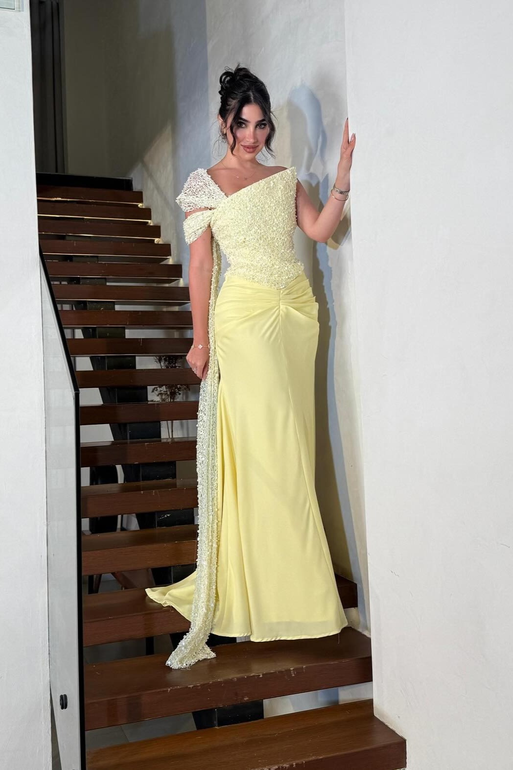 Oknass Chic One Shoulder Sleeveless Long Mermaid Prom Dress With Beadings
