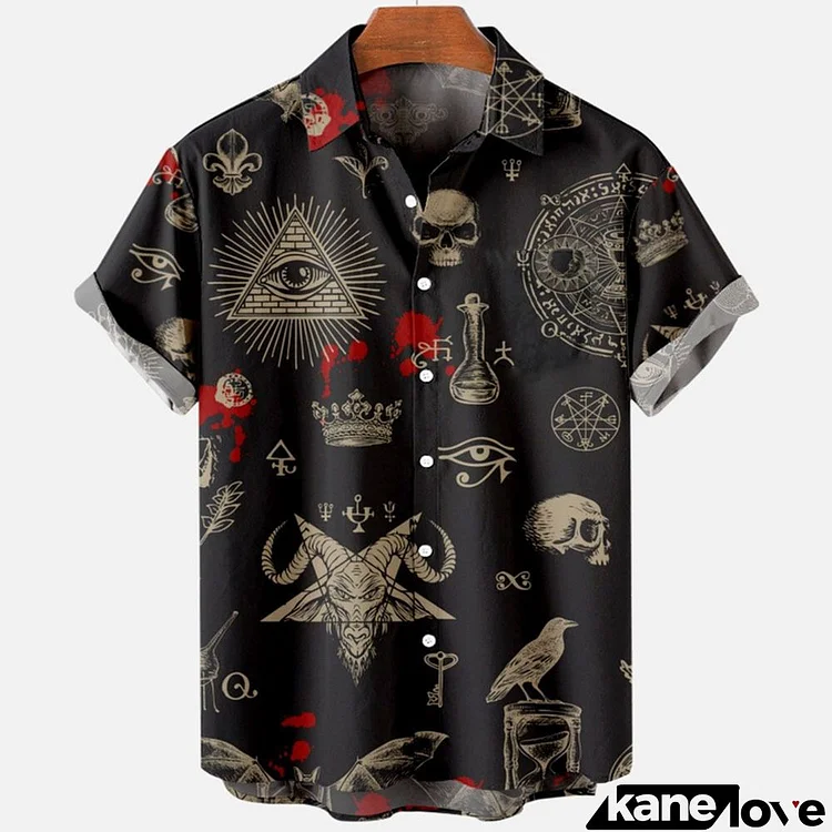 Men Fashion Leisure Vacation Personality Skull Pattern Lapel Short Sleeve Plus Size POLO Shirt