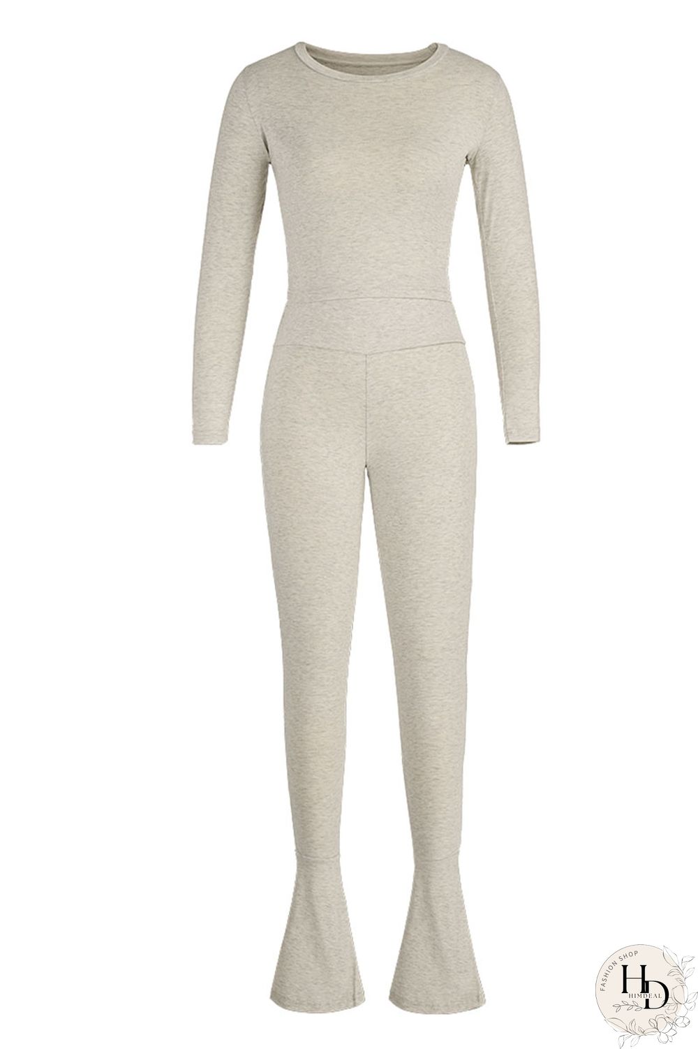 Light Gray Casual Solid Split Joint O Neck Long Sleeve Two Pieces