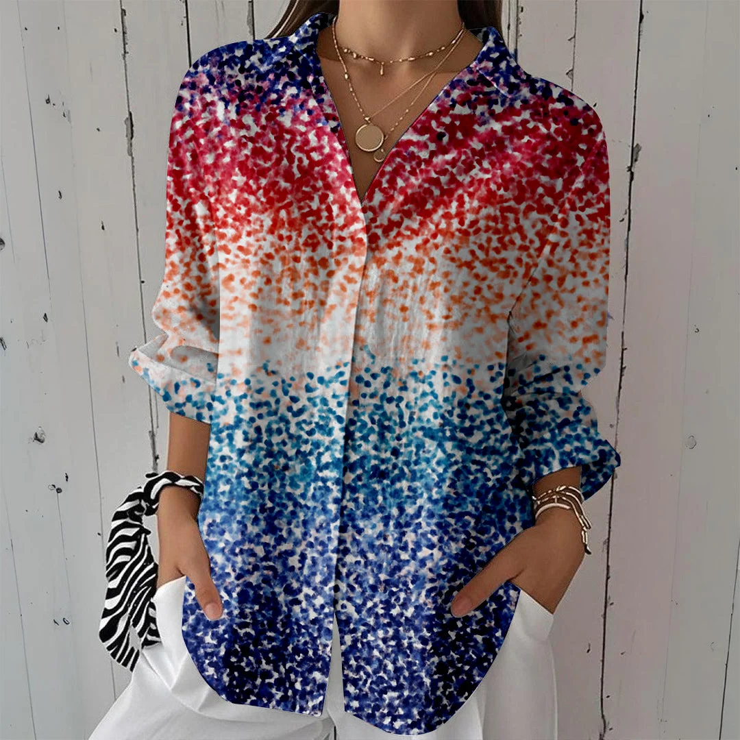 Style & Comfort for Mature Women Women Blue, Red, Patchwork DZCL0060 3/4 Sleeve Shirt Collar Printed Button Tops