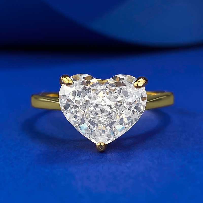MIKAMU Jewelry S925 Silver Minimalist 10*8mm Heart Diamond Ring with Three-Prong Setting