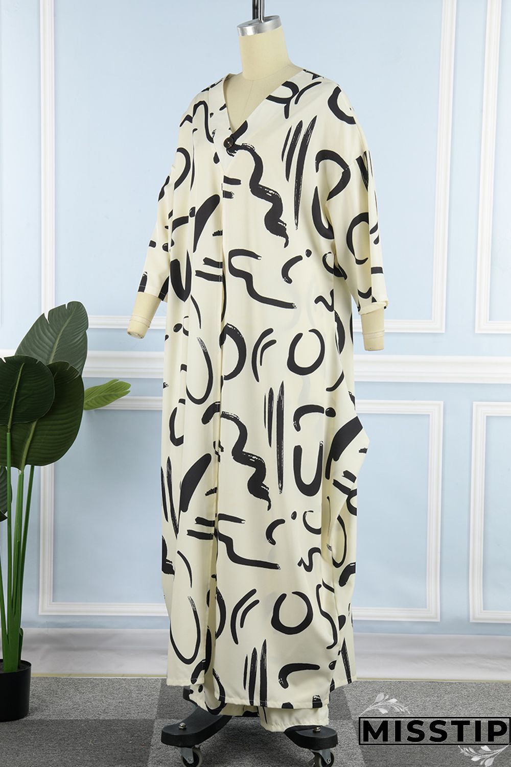 Orange Casual Print Patchwork V Neck Long Sleeve Two Pieces