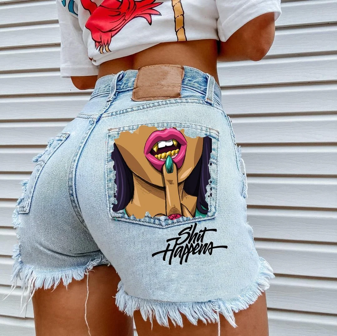 Lips hot denim shorts
