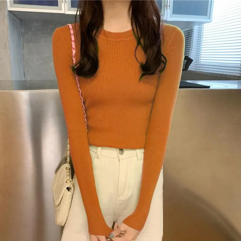 Elastic Sweater 2021 Autumn Winter Knitted Ribbed Pullovers Full Sleeve V-Neck Slim Jumper Solid Slim Shirt Casual Warm Tops Hot