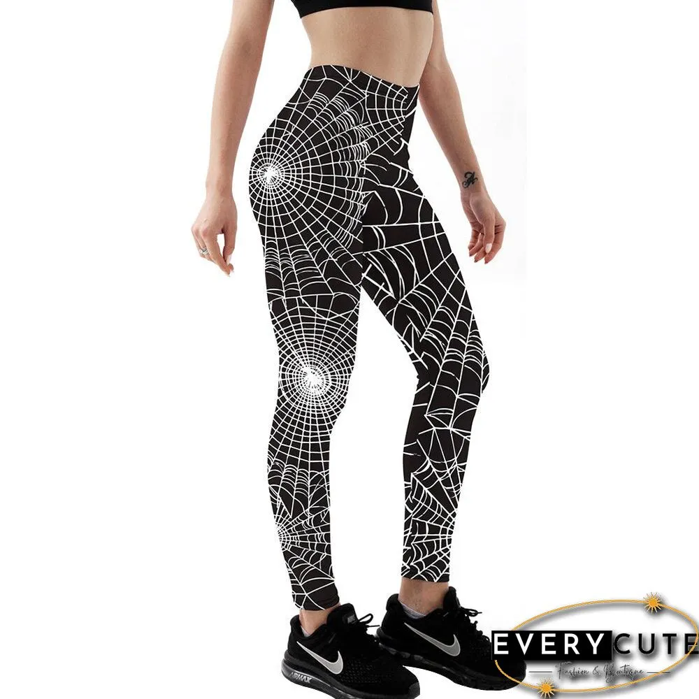 Halloween Spider Web Sports Yoga Pants Hight Waist Stretch Trousers Tight Leggings Slim