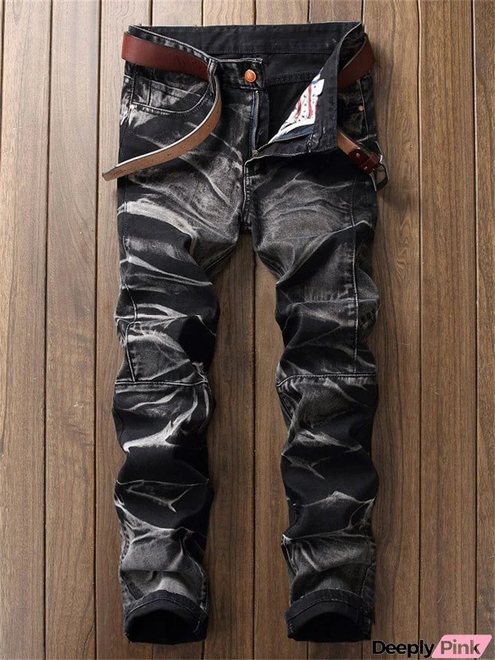 Men's Funky Vintage Distressed Straight Leg Jeans