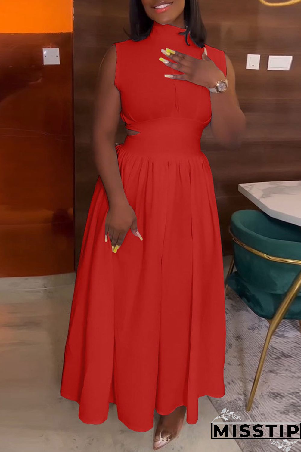 Black Elegant Solid Hollowed Out Patchwork Half A Turtleneck A Line Dresses