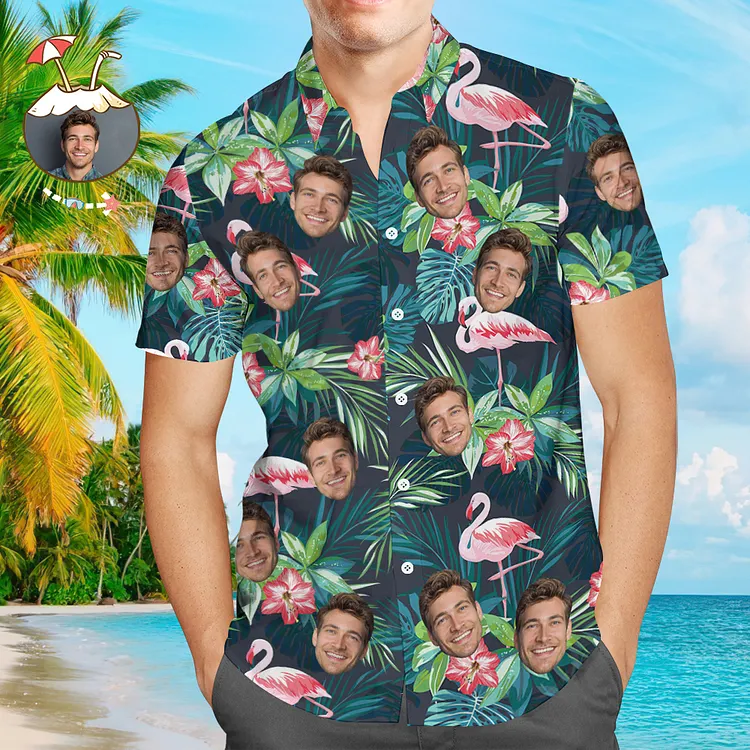 Custom Hawaiian Shirts Colorful Flamingo Aloha Beach Shirt For Men Face Hawaiian Shirt