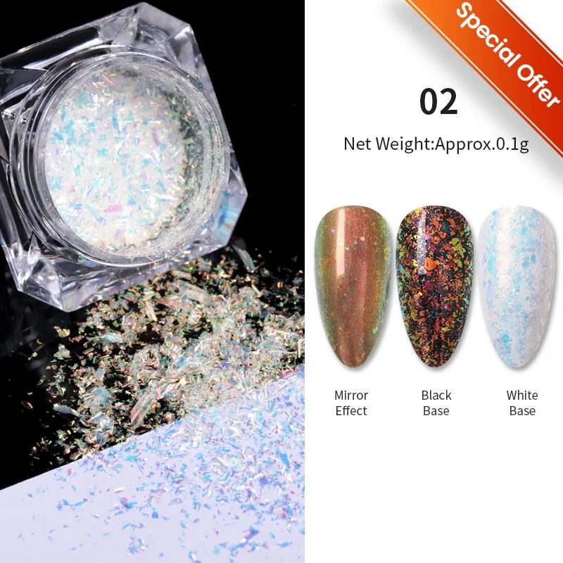 Crystals Aurora Nail Powder Iridescent Glitter Fire Opal Star Nail Art Cloud Flakes Chrome Powder Paillettes Nail Sequins-Nail Inspo