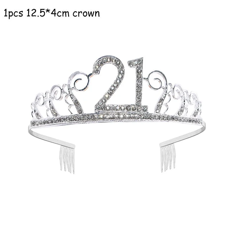 Happy Birthday 18th 30th 40th 50th Rose Gold Satin Sash Crystal Crown Tiara Adult Birthday Party Decoration Anniversary Supplies