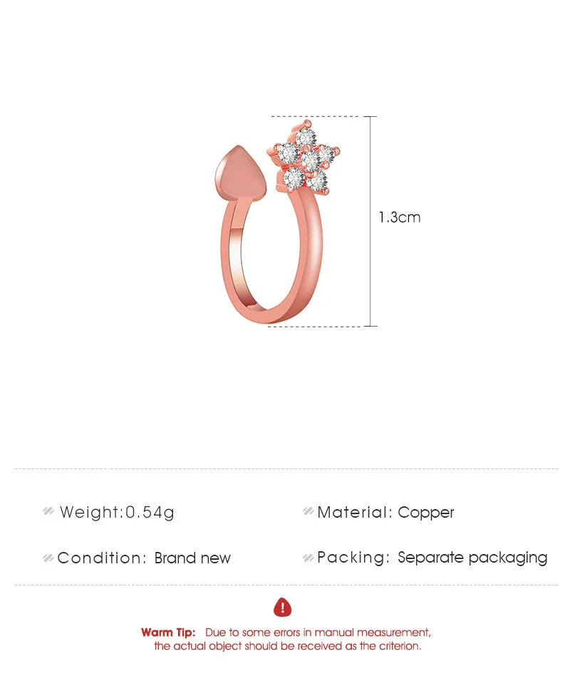 Star ear clips without ear holes zirconia flower earrings