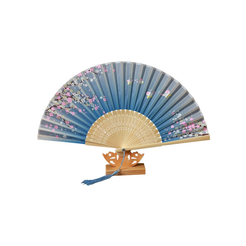 Bamboo Two Green Folding Fan Smile Fan Female Antique Fan Dance Fan Folding Fan Student Gift Elegant Fan