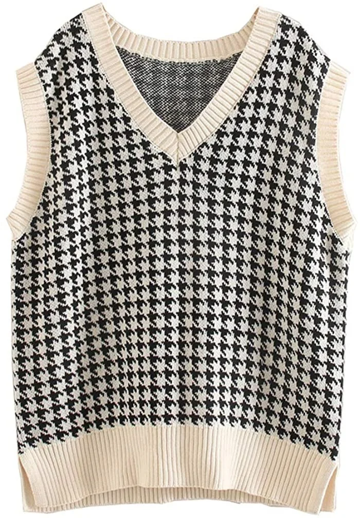 Wongn Wongn And Winter New Women's Thousand Bird Case Knitting Vest V Neck Sleeveless Sweater
