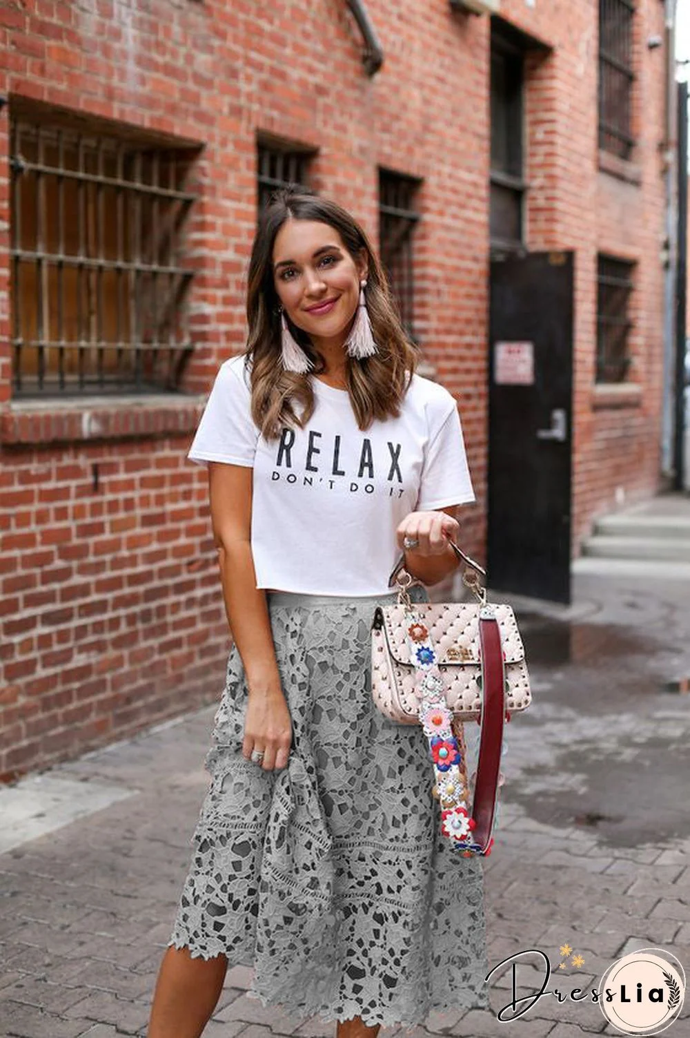 Elastic Waist Lace Midi Skirts