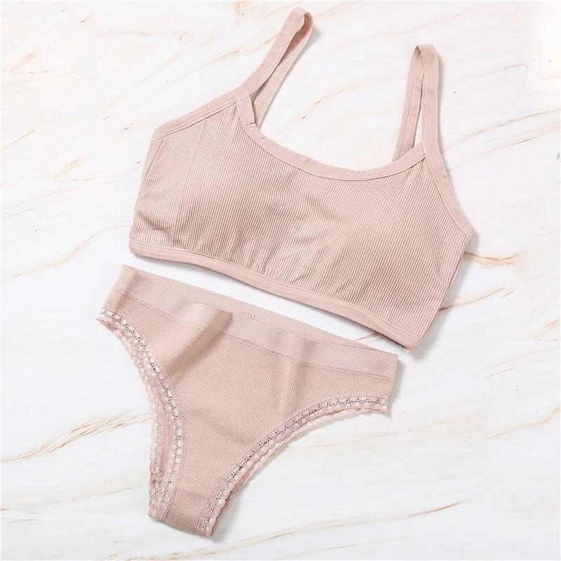 Backless Bra Set Women Underwear Seamless Bralette Sexy Lingerie Panties + Bra Female Brassiere Fitness Tube Tank Crop Tops Suit